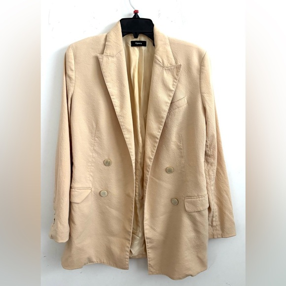 THEORY WOOL DOUBLE BREASTED TAILORED JKT TEXTURED SUIT BLAZER CREAM 6 - Picture 2 of 6